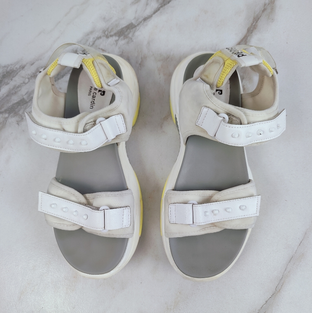Pierre Cardin White Gray Yellow Chunky Platform Sporty Ankle Strap Sandals, 8.5 - Picture 5 of 9